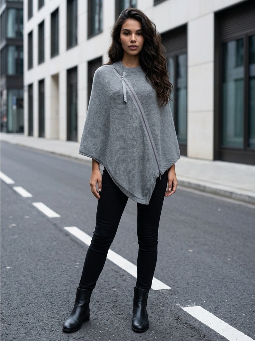 LULULEMON On The Go OS 100% Merino Wool Asymmetrical Zipper Poncho Wrap Scarf